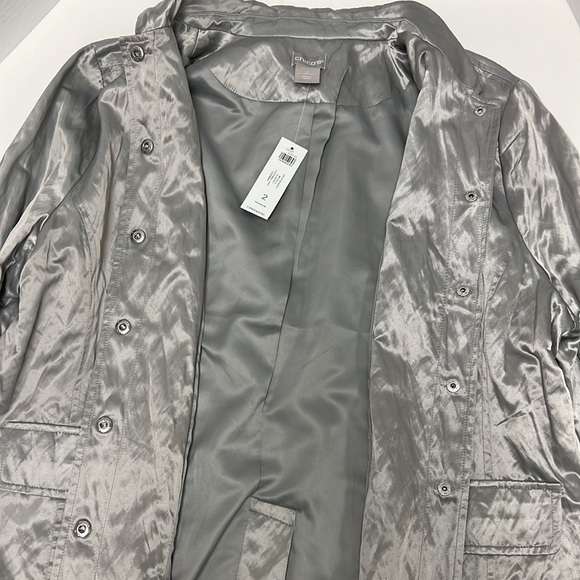 NWT Chico’s Utility Metallic Long Sleeve Jacket - Glistening Gray - Picture 3 of 5